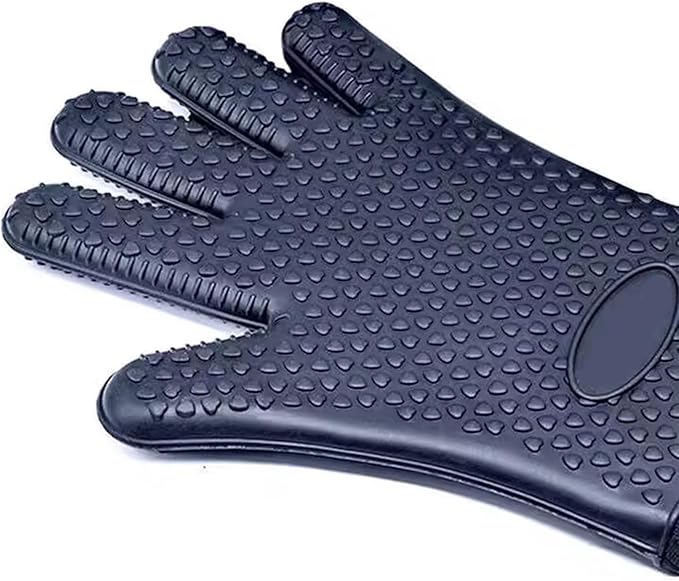 Linwnil Extra Long Professional Silicone Oven Mitts with Quilted Liner, Durable Heat Resistant Oven Gloves, Heat Resistant Oven Gloves,2 Pack (Black)