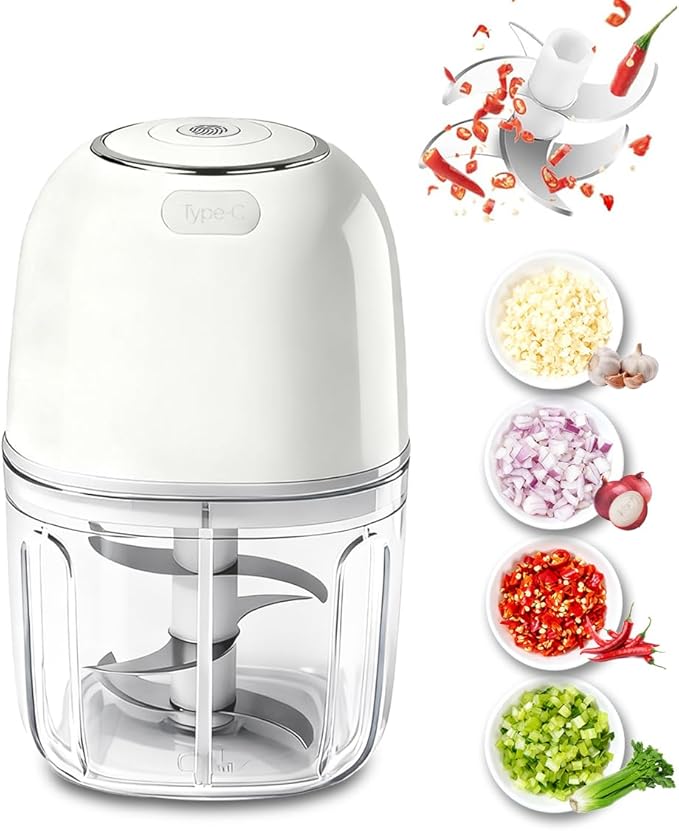 Tiiyee Electric Garlic Chopper, 350ML USB Garlic Mincer Masher Portable Veggie Chopper Blender to Vegetable Grinder Mini Food Processor 6 Stainless Steel Blade for Nuts Chili Onion Ginger Spices