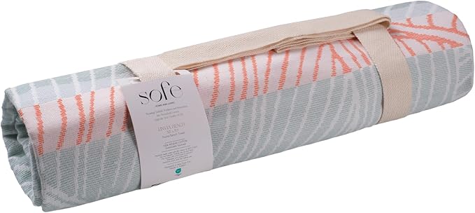 SOFE H&L | LINVIA Foutah Quick Dry Beach Towel Pack of 1 (35” x 70”) Leaves - Mint | Lightweight, Premium, Fade Resistant, Durable | Travel Towel, Turkish Beach Towel with Shoulder Strap