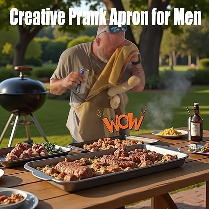 Head Chef Prank Apron with Pocket, Funny Hidden Surprise, Novelty Cooking Gag Gift for Men