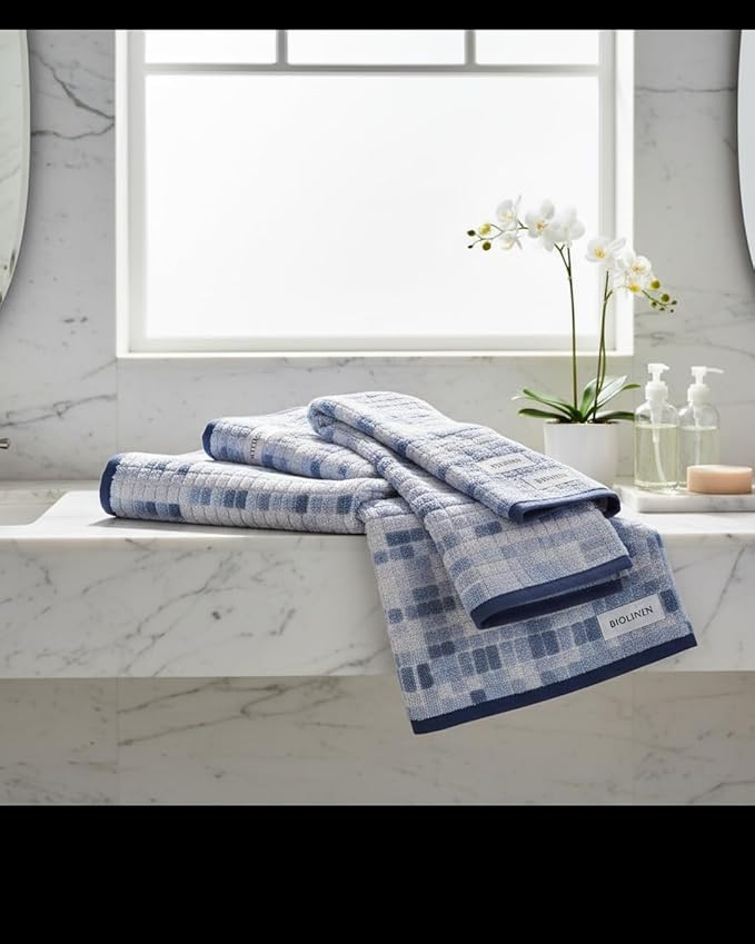 BIOLINEN Natural 6-Piece Luxury Cotton Towel Set - 2 Bath Towels, 2 Hand Towels, 2 Washcloths - Soft Absorbent Towel Pack for Bathroom, Home, Gym & Travel