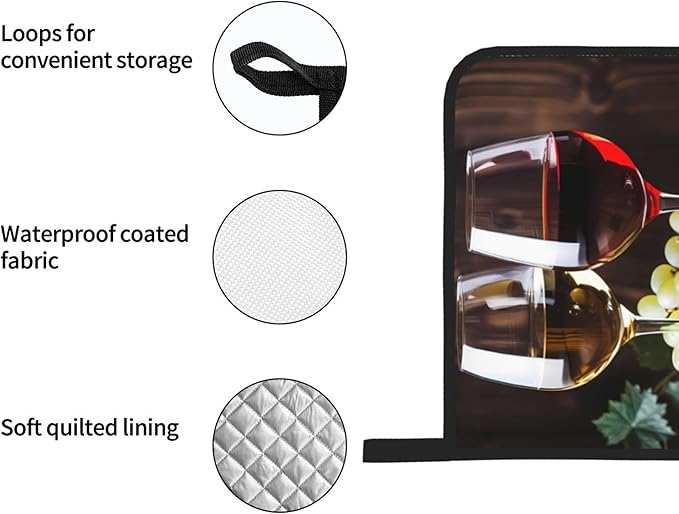 Red and White Wine Oven Mitts and Pot Holders Sets Grape Wooden Kitchen Oven Gloves Heat Resistant 500 Degrees Oven Mitt and Hot Pad for Cooking BBQ Baking Grilling