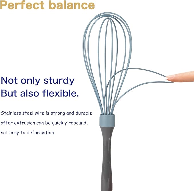 OYV Blue Silicone Whisk, Professional Plastic Whisks for Cooking Non-Scratch, Stainless Steel & Heat Resistant Rubber Wisk, Dishwasher Safe Whisk, 12-Inch