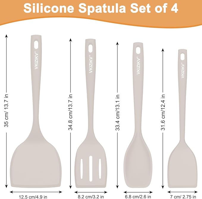 Silicone Spatula Turner Set, 4 Pack, 600°F Heat Resistant Cooking Spatulas, Spoons, BPA Free & Non-Stick Kitchen Utensils, Ideal for Flipping Egg, Pancake, and Serving, Dishwasher Safe (Khaki)