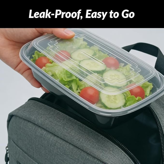 32oz Meal Prep Containers with Lids - 50 Pack BPA Free To Go Food Containers, Stackable & Leak Resistant Bento Box, Microwave/Dishwasher/Freezer Safe