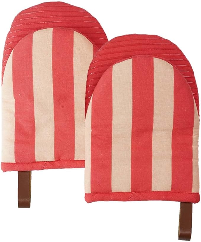 Folkulture Red Oven Mitts - Set of 2 (5.75"x9") | Cute Red Oven Mitts with Hanging Loop for Cooking Gifts, Kitchen Decor| 100% Cotton, Silicone Heat Resistant Oven-Gloves for New Home Essentials