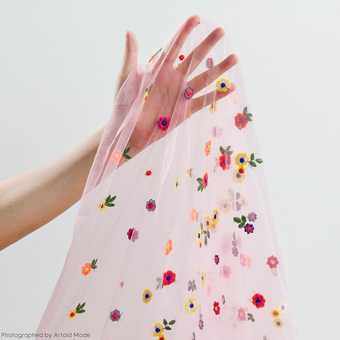 Artoid Mode Pink Embroidery Daisy Spring Gauze Table Runner 59x120 Inch 10FT, Seasonal Sheer Kitchen Dining Holiday Wedding Birthday Table Decor for Home Party