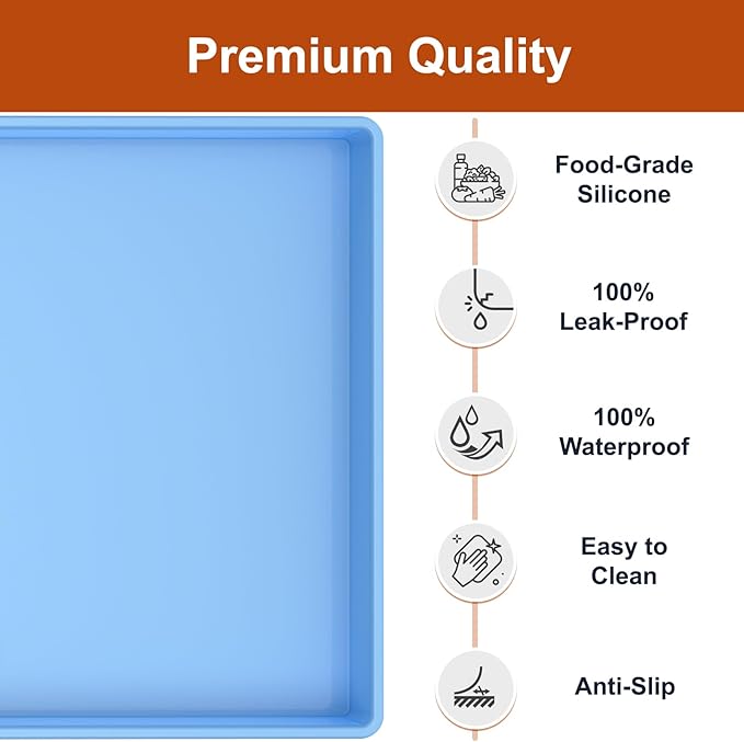 ukeetap Extra Thick Silicone Mat Waterproof with Raised Edge 22" x 19", Under Sink Mat for Kitchen & Bathroom, Kitchen Cabinet Liner, Multi-Purpose for Storage & Protection, Blue