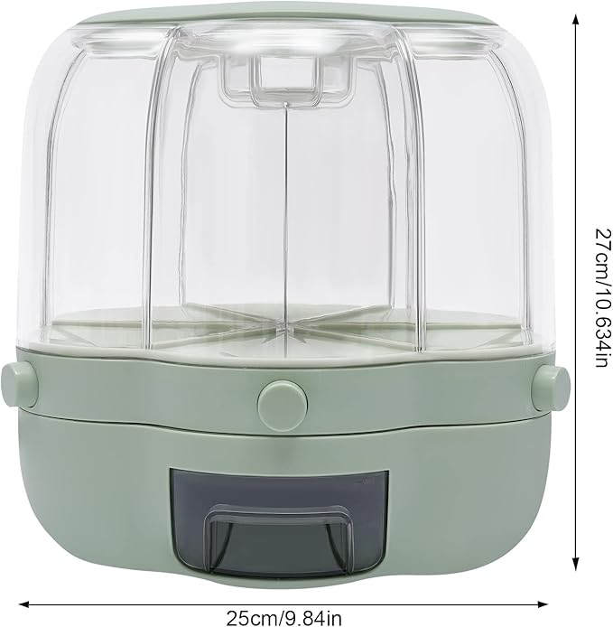 360° Rotating Grain Dispenser With 6 Grids, 13.2lbs Large Capacity Grain Dispenser Rotating Kitchen Storage Containers With Sealed Lid For Peanut Barley Millet And Cereal (Matcha green, 17.6 lbs)