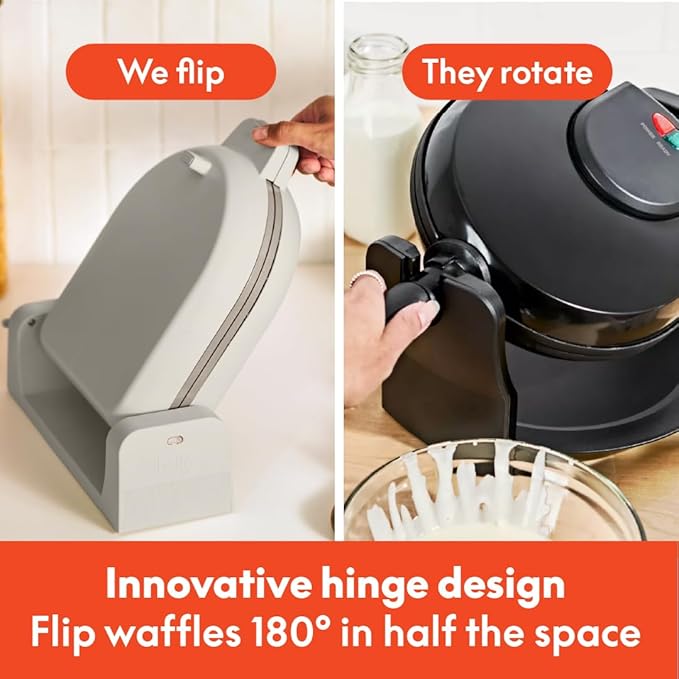 bella Flip-n-StoreWaffle Maker with EverGood™Ceramic Nonstick Coating,Fits-anywhere™Kitchenware,Power Indicator Light,Cool Touch Handle&Cord Wrap,7” Wide & 1" Deep Plates,1000 Watt,Oatmilk,(Pack of 2)