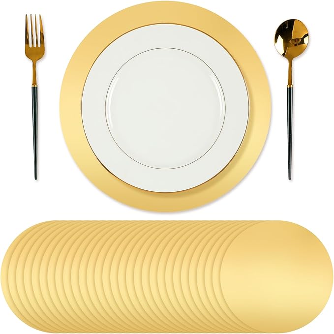 Tioncy 100 Pcs Gold Round Paper Placemats Gold Decorative Disposable Placemats Table Mats for Dining Wedding Table Decoration Home Banquet New Years Festive Party Birthday Holiday