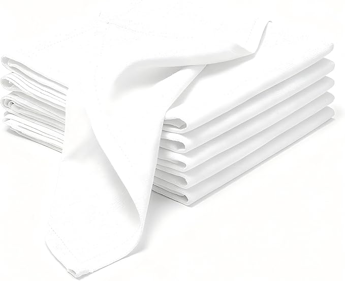 100% Pure Linen Napkins 18 x 18 Inch White - Set of 6 Pack Oversized Dinner Table Cloth Napkin, Washable for Home,Kitchen and Everyday Use