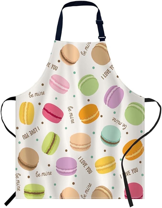 oFloral Macaroons Pattern Apron,Adjustable Neck Bib Apron for Men Women,Suitable for Kitchen Cooking Waitress Chef Apron