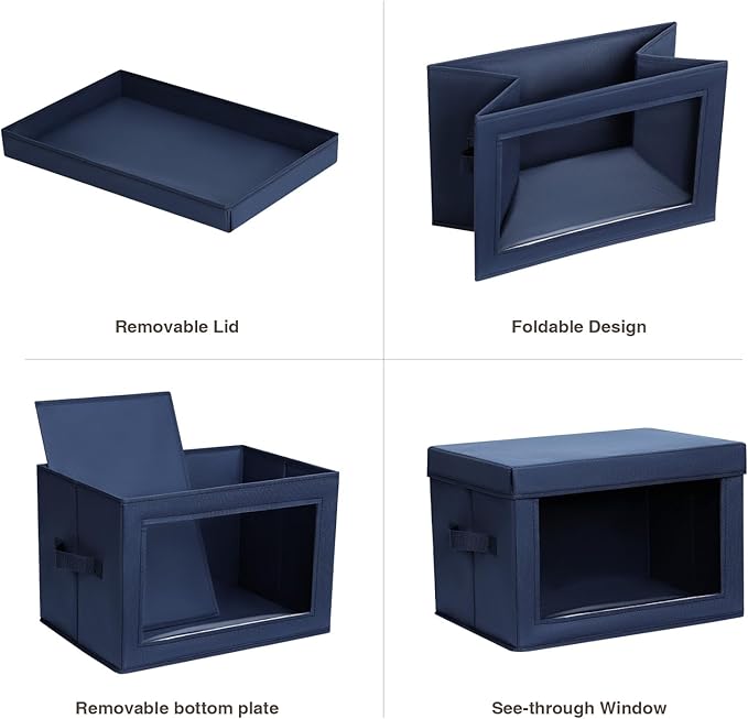 Homsorout Foldable Storage Boxes with Clear Window - Clothes Organizers and Storage, Decorative Bins with Lid, Fabric Storage Cube, Storage Baskets for shelves, Yarn, Home, Navy blue, 3 Pack