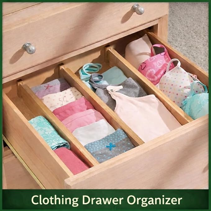 6 Pack Bamboo Drawer Dividers Adjustable – Expandable Drawer Dividers for Kitchen Drawer Organizer, Dresser Drawer Dividers, Drawer Dividers for Clothes, Wooden Drawer Organizer for Kitchen & Cabinet