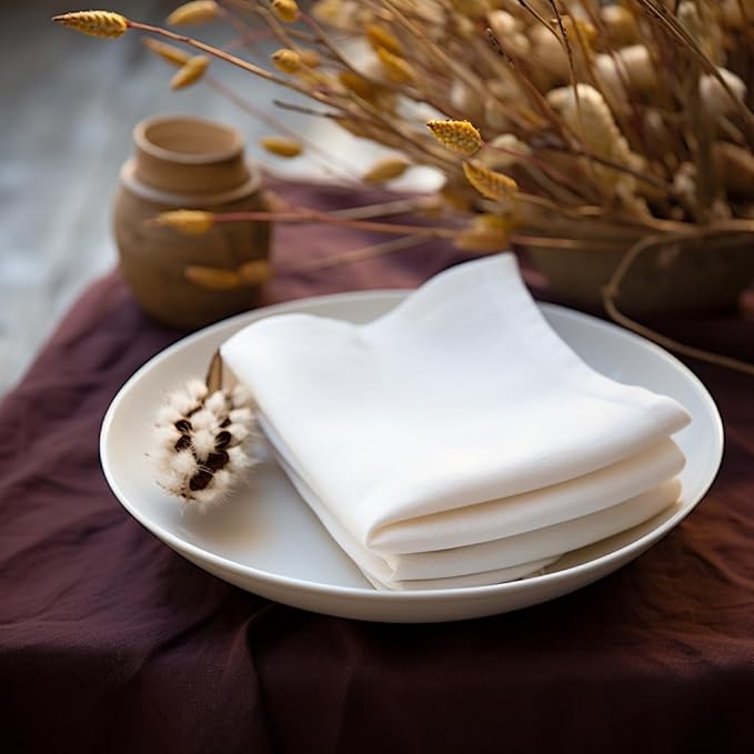 COTTON CRAFT White Dinner Napkins - Set of 12 Classic Pure Cotton Soft Cloth Napkins - Durable Washable Everyday Lunch Brunch Table Restaurant Wedding Party Gift Reusable Napkin - 17 x 17 inches