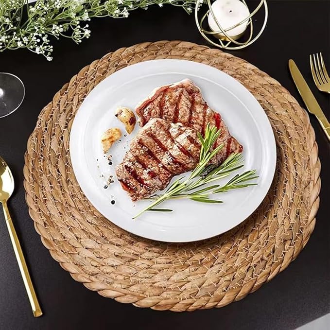 Handmade Heat Resistant 12" Round Woven Placemats Set of 8, Wicker Boho No Chemical Natural Water Hyacinth Place Mats, Farmhouse Table Mats for Kitchen Dining Table,Home Decorations,Wedding