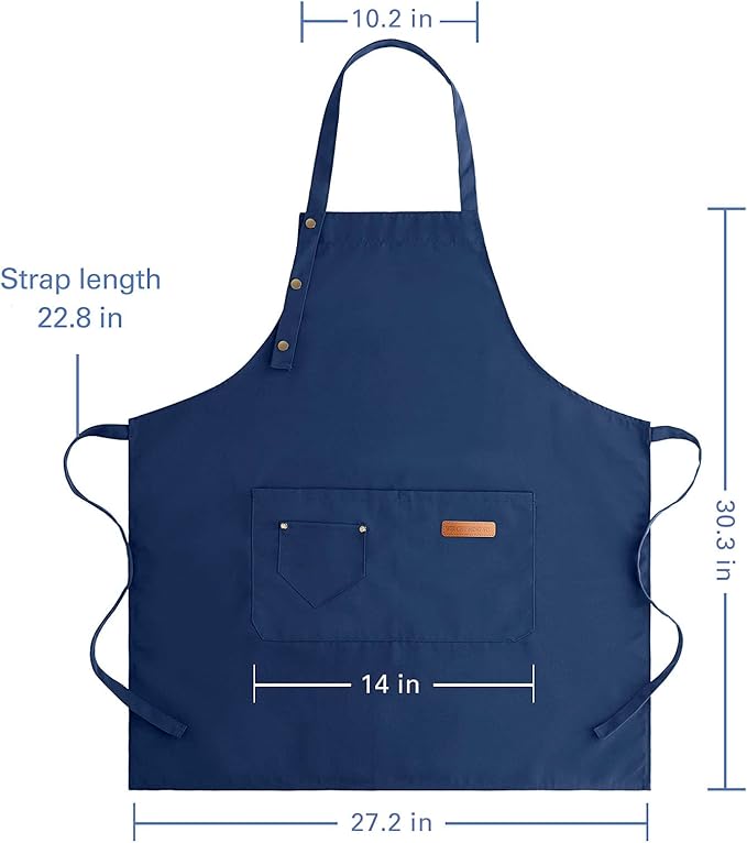 Apron for Men Women with Adjustable Straps and Large Pockets, Canvas Cotton Cooking Kitchen Chef Bib Aprons Waterproof Blue
