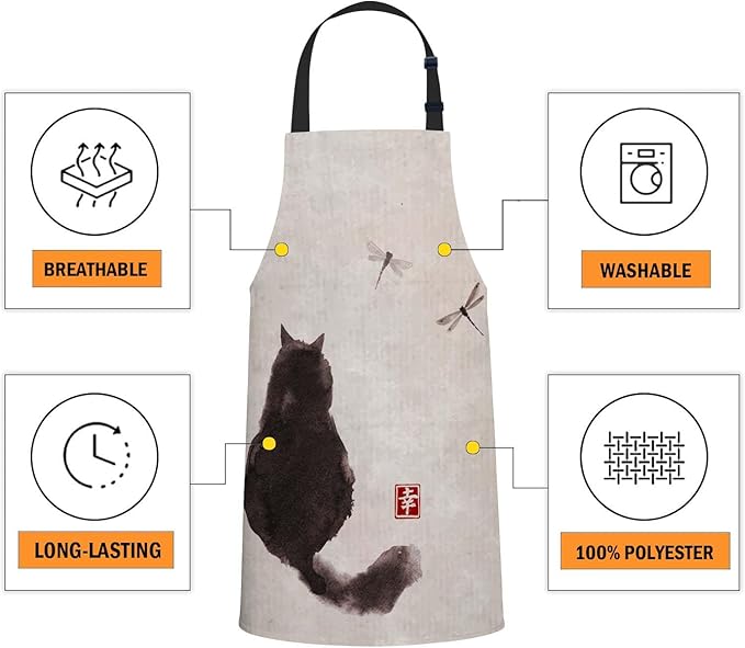 oFloral Vintage Cat and Dragonfly Apron Adjustable Bib Chef Aprons Cooking Apron Unisex Women Men Aprons Perfect for Home Kitchen, Baking, Gardening, Restaurant, Coffee house BBQ