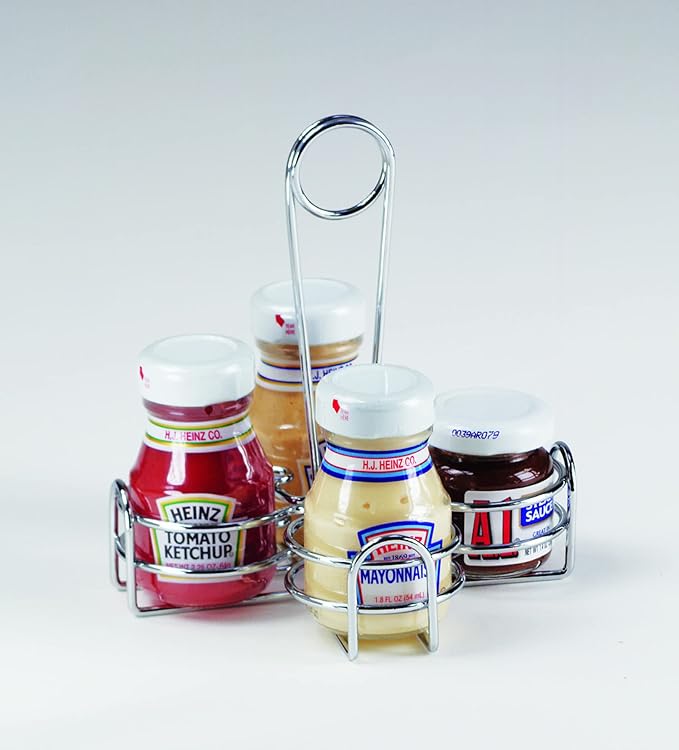 G.E.T. 4-221623 Metal Condiment Condiment Caddy with Number Holder, 4 Compartment, Chrome, 6.5" x 6.5"