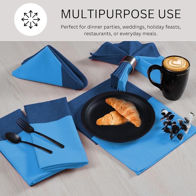 Cloth Dinner Napkins 100% Cotton Set of 6 - Soft Durable Reusable Table Napkins - for Dining Weddings Parties Holidays Easter and Everyday Use - 18x18 Inch Cloth Napkins Blue