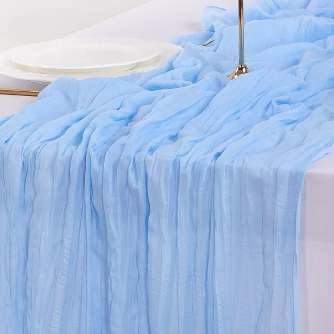 Socomi 6pcs Blue Easter Spring Cheesecloth Table Runner Boho Rustic Gauze 120 inch 10FT Cheese Cloth Runner for Wedding Party Baby Shower Birthday Home Decor Holiday Decorations
