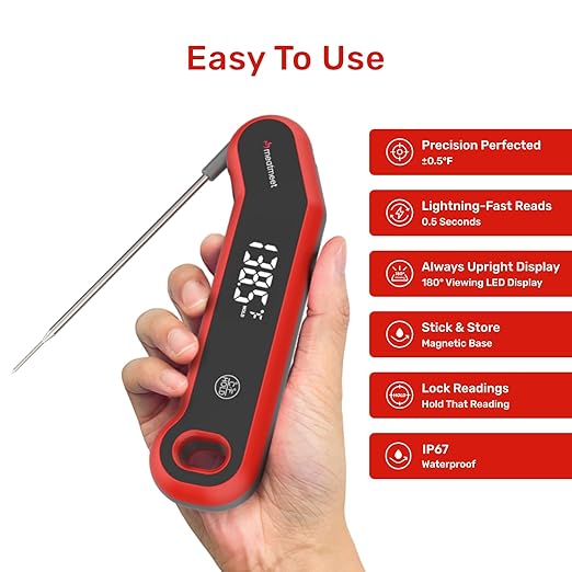 Digital Meat Thermometer - 0.5 Sec Instant Read Meat Thermometer Digital, Kitchen Thermometer Precise ±0.5℉, IP67 Waterproof, Large Bright LED Display, for BBQ/Grill/Cooking/Candy (S1)