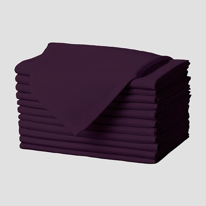 Gee Di Moda Cloth Napkins - 17 x 17 Inch Eggplant Dinner Napkins - Set of 12 Soft & Absorbent Washable Fabric Cloth Table Napkins with Hemmed Edges for Hotel Restaurant, Holiday Parties & Wedding
