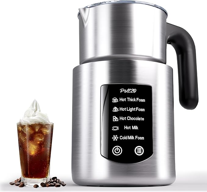 PULZO Electric Milk Frother and Steamer, Detachable Foam Maker, 17 OZ Warm Cold Milk Warmer for Coffee, Latte, Cappuccino, Stainless Steel Jug, Hot Chocolate, Silent Operation, BPA