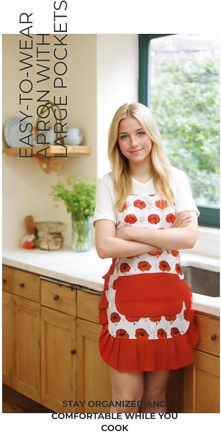 Vintage Floral Apron for Women with Functional Pockets Adjustable Neck Strap for Cooking Baking Mother's Gift
