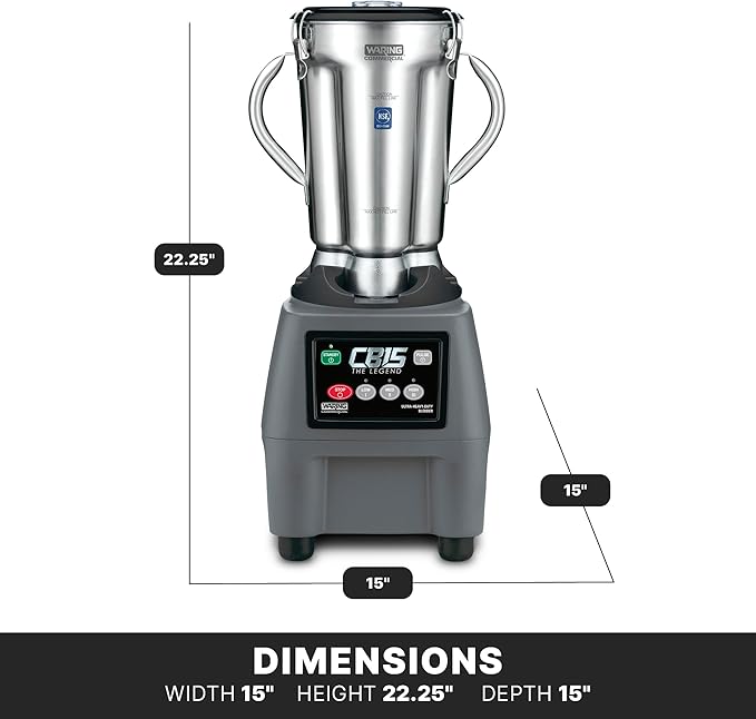 Waring Commercial CB15 Ultra Heavy Duty 3.75 HP Blender, Electric Touchpad Controls with Stainless Steel 1 Gallon Container, 120V, 5-15 Phase Plug,Black