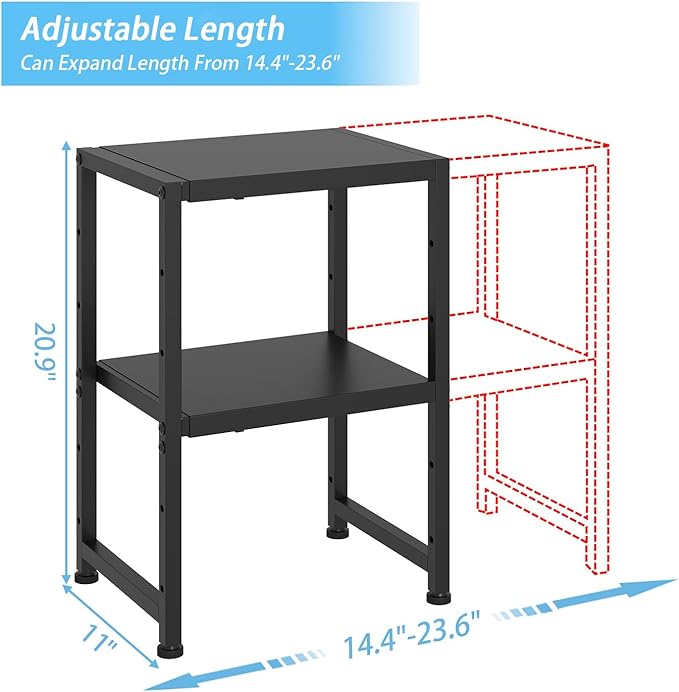 2-Tier Expandable Metal Storage Shelves,150LBS Heavy Duty Shelving Units and Storage For Small Appliance,Adjustable Pots and Pans Organizer Rack Shelf For Kitchen Under Cabinet Pantry Warehouse Garage