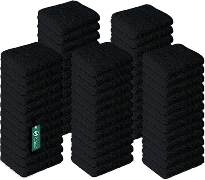 100% Cotton Washcloths - 60 Pack|400 GSM|Soft Face & Body Washcloths|Highly Absorbent|12 x 12 in|Black