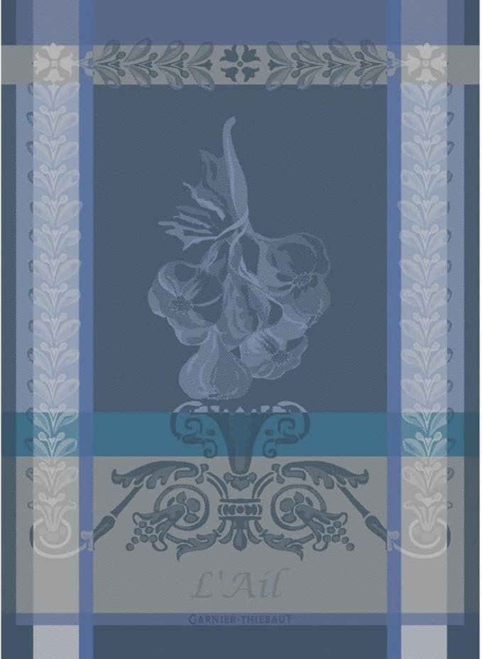 Garnier Thiebaut Ail Blue (Blue Garlic) French Kitchen Towel 22"x30", Cotton, Jacquard