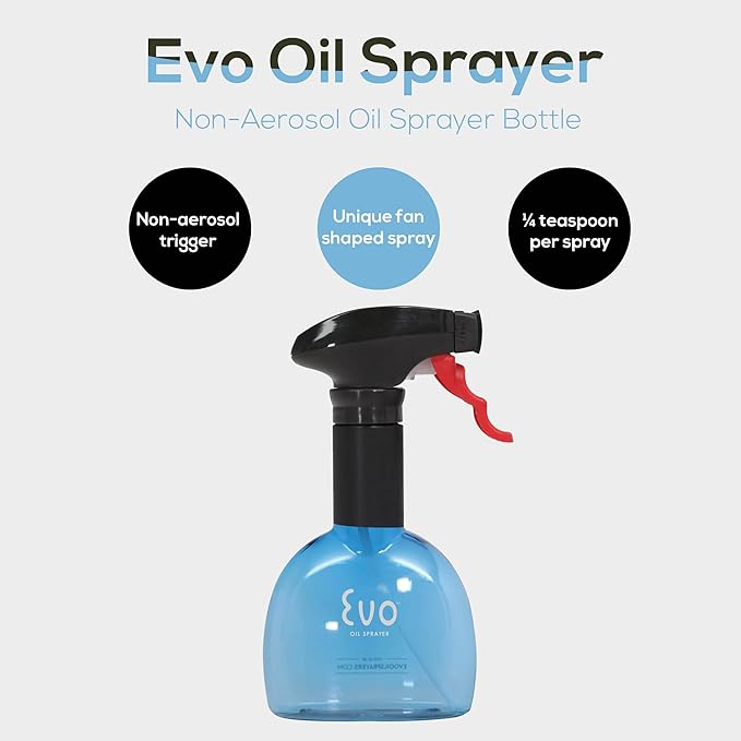 Evo Mini Oil Sprayers, Non-Aerosol for Olive Oil, Cooking Oils, and Vinegars, Blue, 8-Ounce Capacity, Set of 2