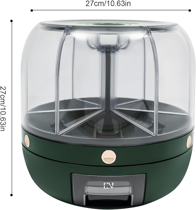 360° Rotating Grain Dispenser With 6 Grids, 13.2lbs Large Capacity Grain Dispenser Rotating Kitchen Storage Containers With Sealed Lid For Peanut Barley Millet And Cereal (Green, 13.2 lbs)