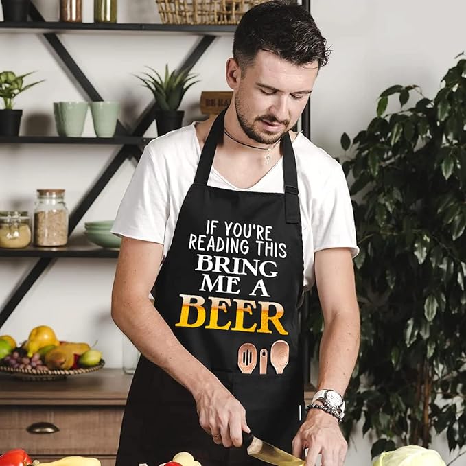 Funny apron for men Adjustable Waterproof with Pockets for Cooking Baking BBQ Gift Apron for Day, Birthday Gifts