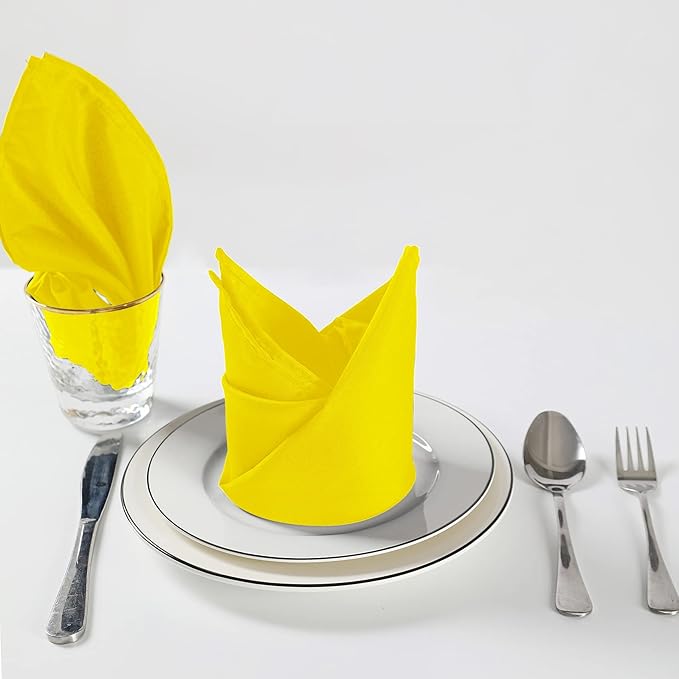 Cloth Napkins 17x17 inch Washable Polyester Dinner Napkins Soft Table Napkins for Wedding Party Dining Banquet(Yellow,25PCS)
