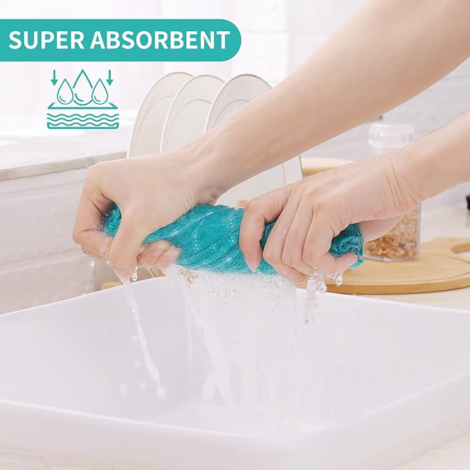 Homaxy 100% Cotton Dish Cloths, 6 Pack-12 X 12 Inches, Check Design Waffle Weave Dish Rags for Washing Dishes, Ultra Absorbent and Fast Drying Dishcloths, Aqua