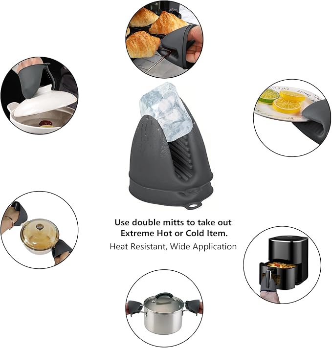 6 Pack Mini Oven Mitts Silicone Pot Holders Heat Resistan for Kitchen, Small Silicone Oven Gloves Kitchen Mittens Air Fryer Mitts Mini Hot Pot Pinch Grip for Baking & Grilling, Dark Grey