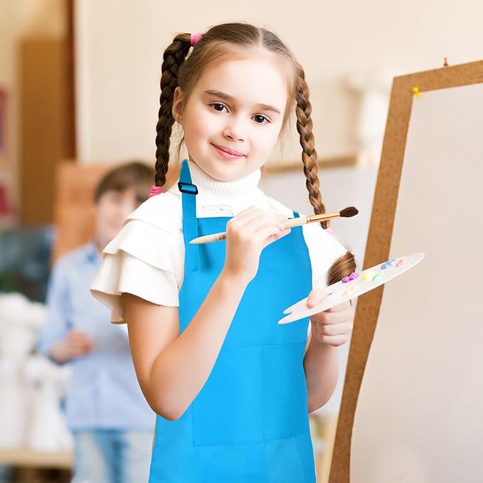 Morcheiong 8/12/24 Pack Adjustable Kids Apron Bulk with 2 Pockets Toddler Apron Kids Painting Aprons for Baking Painting