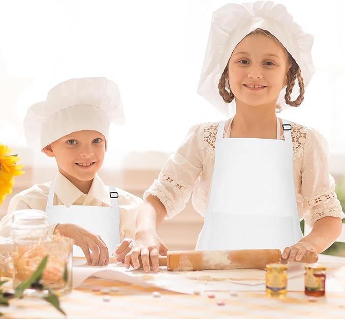Morcheiong 8/12/24 Pack Adjustable Kids Apron Bulk with 2 Pockets Toddler Apron Kids Painting Aprons for Baking Painting