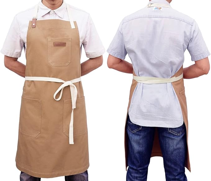 Kitchen Apron with Pockets, Professional Chef Bib Apron for Cooking Grill BBQ Baking Server, with Pockets Towel Loop and Adjustable Neck Straps for Men Women