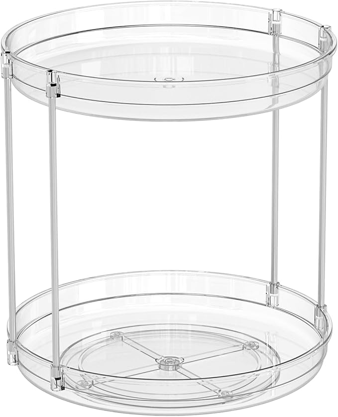 2 Pack 2 Tier Lazy Susan Spice Rack for Cabinet,Countertop and Pantry,9.5"W Small Rotating Turntable Organizer for Condiment,Pill Bottle,Vitamin,Medicine Cabinet Organizers and Kitchen Spice Organizer