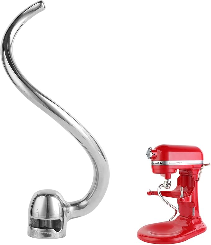Stainless Steel Spiral Dough Hook Compatible with KitchenAid 5 Plus-6QT Mixer,Bowl Lift Stand Mixer Accessory, Rust Resistant, Effectively Kneads Bread,Pizza,Pasta and Biscuits,Dishwasher Safe