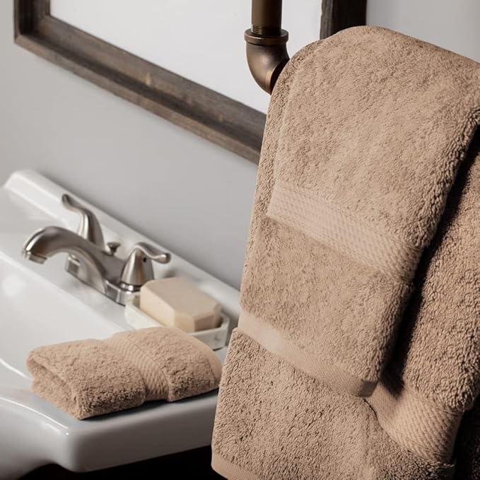 SUPERIOR Egyptian Cotton Pile 3 Piece Towel Set, Includes 1 Bath, 1 Hand, 1 Face Towel/Washcloth, Ultra Soft Luxury Towels, Thick Plush Essentials, Guest Bath, Spa, Hotel Bathroom, Latte