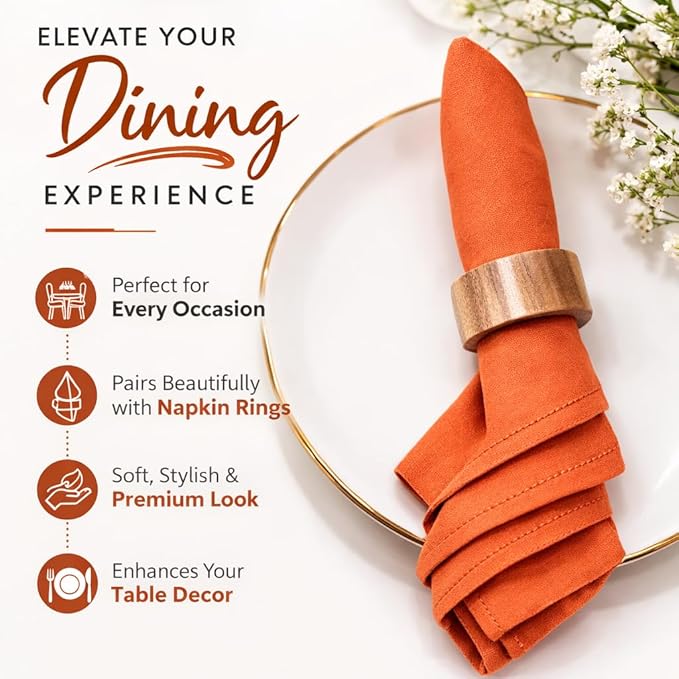 Marubhumi Cotton Cloth Dinner Napkins Set of 12, 18x18 Natural Premium Quality Mitered Corners Cotton Blend Wedding and Cocktail Napkins, Machine Washable (Orange)