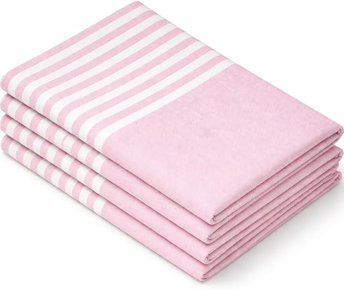 Pink Stripe Cloth Napkins 4 Pack, 18x18 Inches, 100% Cotton, Machine Washable Table Linen, Durable, Reusable Fabric for Everyday Meals, Farmhouse, Spring Easter Dining, Baby Pink