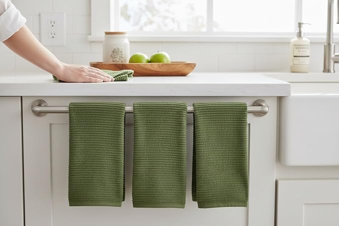 Serafina Home Avocado Forest Green Kitchen Hand Dish Towels: Oversized 28" x 18",100% Cotton Cloth Soft Cleaning Drying Absorbent Ribbed Design, Set of 3 Multipurpose for Everyday Use (Moss Green)
