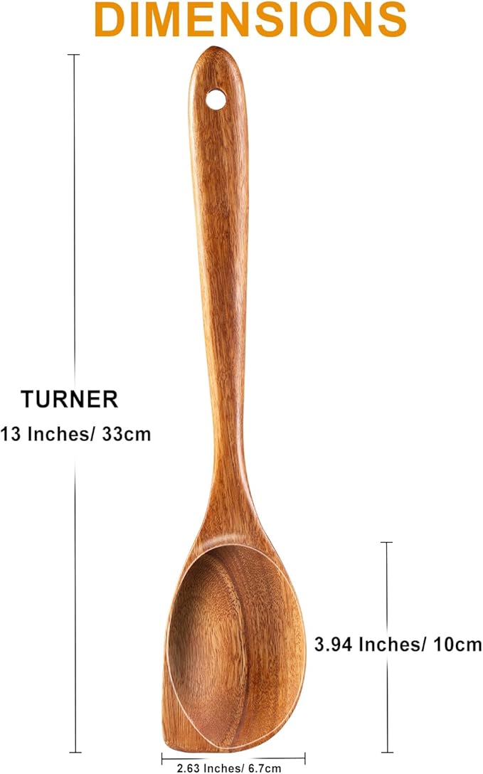 2 Pack Premium wooden spoons for cooking - Acacia Wood Kitchen utensils for Cooking and Stirring, Durable Hardwood Stirring Spoon, Non-Scratch Cooking utensil Tool, Ergonomic Handle 13 Inches